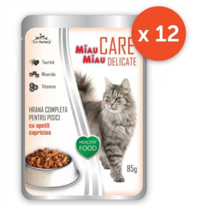 Set 12 buc x 85 gr Hrana umeda pentru pisici Miau Miau Care Delicate cu macrou