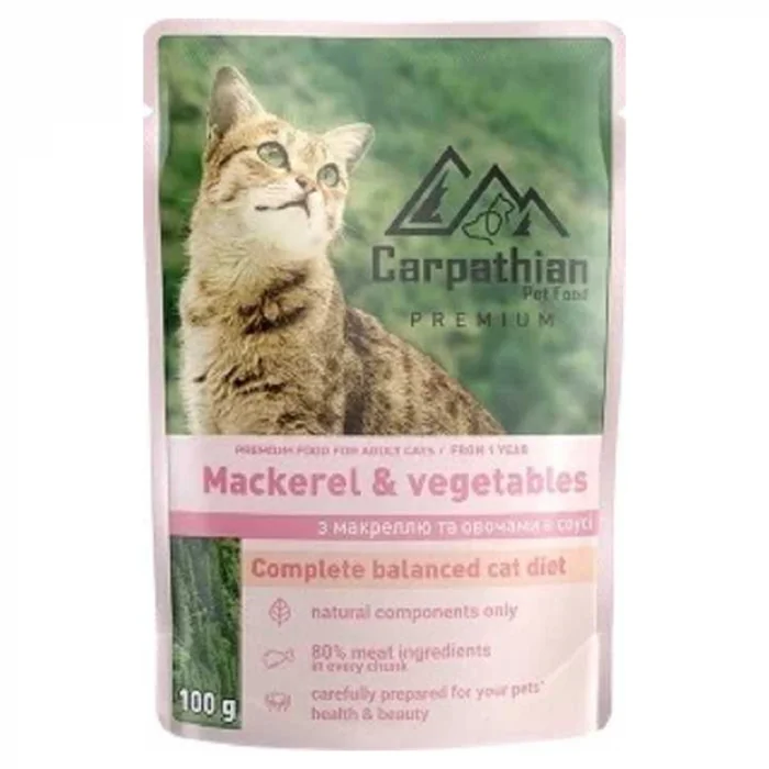 Hrana umeda pentru pisici Carpathian cu macrou legume 100 gr