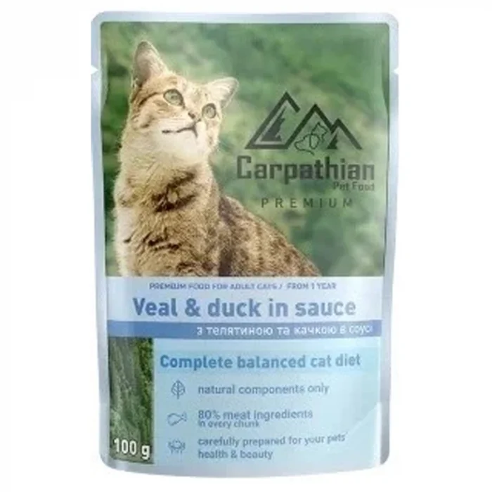 Hrana umeda pentru pisici Carpathian cu vitel rata 100 gr