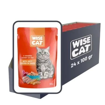 Set 24 buc x 100 gr Hrana umeda pentru pisici Wise cu pui in sos