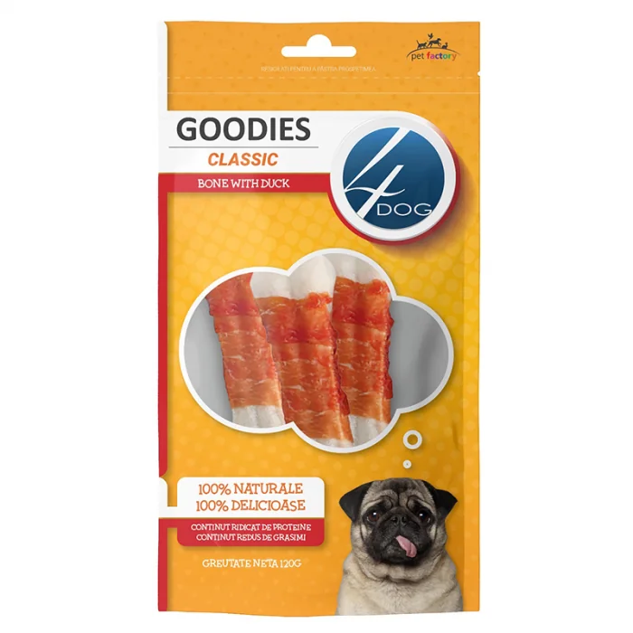 Recompense pentru caini Goodies Classic Bone with Duck 120 gr