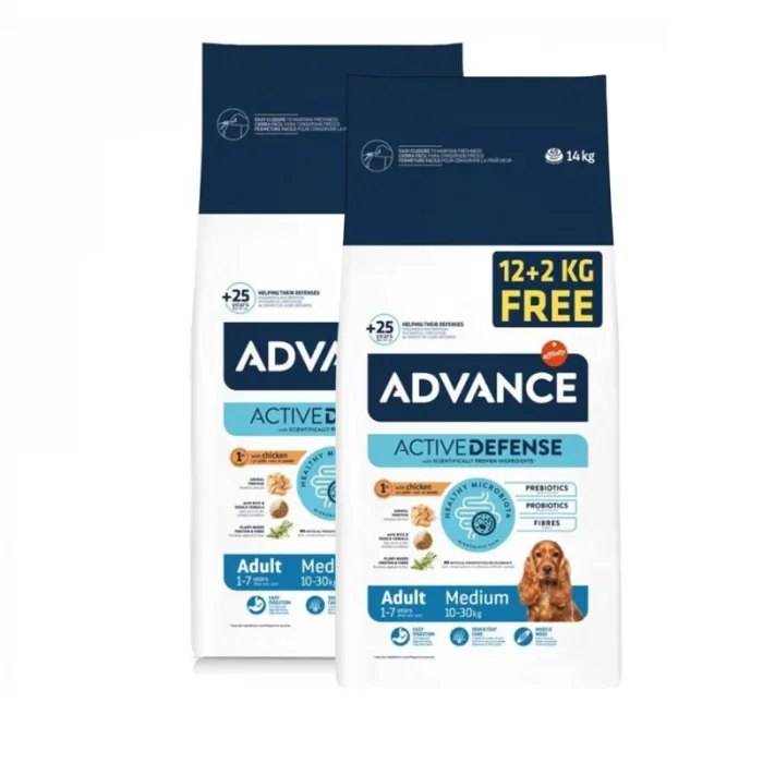 Oferta 2 saci x Hrana uscata pentru caini Advance Medium Adult  12 + 2 kg GRATIS