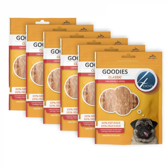 Set 12 buc x Recompense pentru caini Goodies Chicken Rice Sticks 100 gr