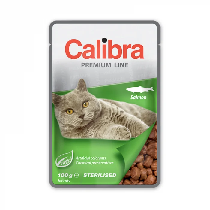 Hrana umeda pentru pisici Calibra Premium Line Sterilised cu somon 100 gr