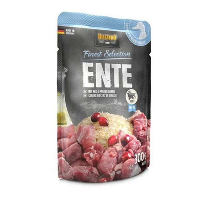 Hrana umeda pentru caini Belcando cu rata,orez  merisoare 300 gr