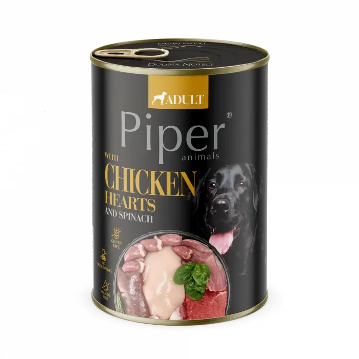 Conserva pentru caini Piper Adult cu inimi de pui spanac 400 gr