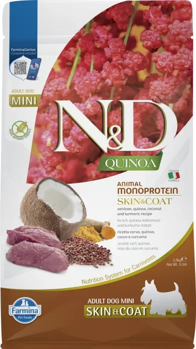 Hrana uscata pentru caini ND Quinoa Skin Coat Mini Adult cu vanat cocos 2,5 kg