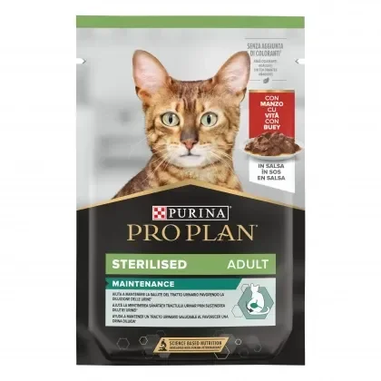 Hrana umeda pentru pisici Pro Plan Sterilised Nutrisavour cu vita 85 gr