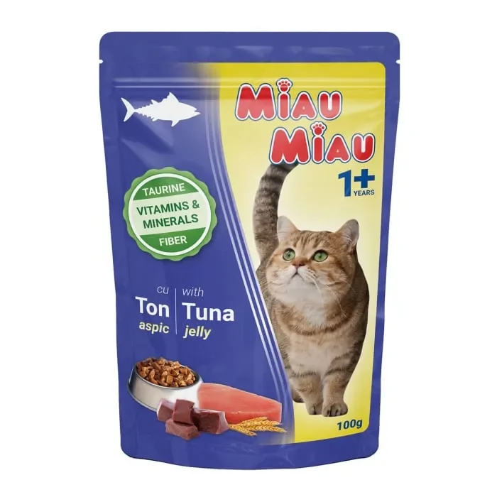 Hrana umeda pentru pisici Miau Miau cu ton in aspic 100 gr
