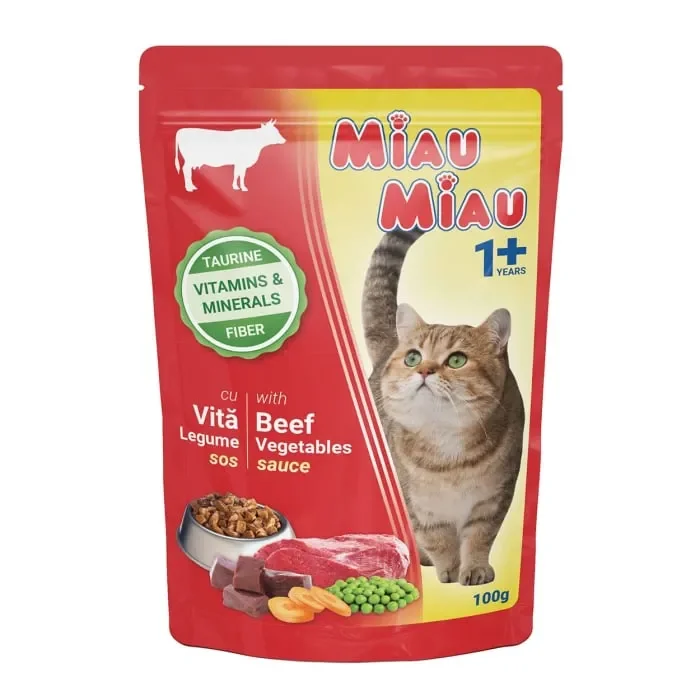 Hrana umeda pentru pisici Miau Miau cu vita legume in sos 100 gr