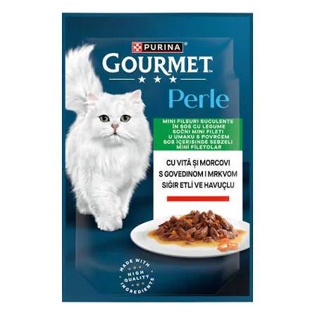 Hrana umeda pentru pisici Gourmet Perle cu vita  morcovi 85 gr