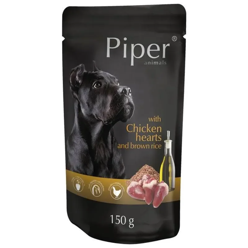 Hrana umeda pentru caini Piper Adult cu inimi de pui orez brun 150 gr
