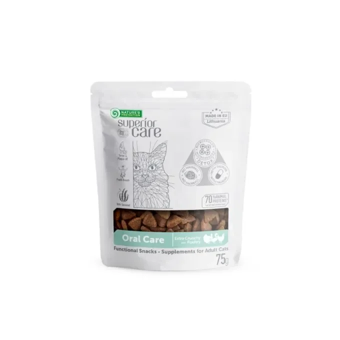 Recompense pentru pisici Nature s Protection Superior Care Oral Care, cu pasare, 75 g
