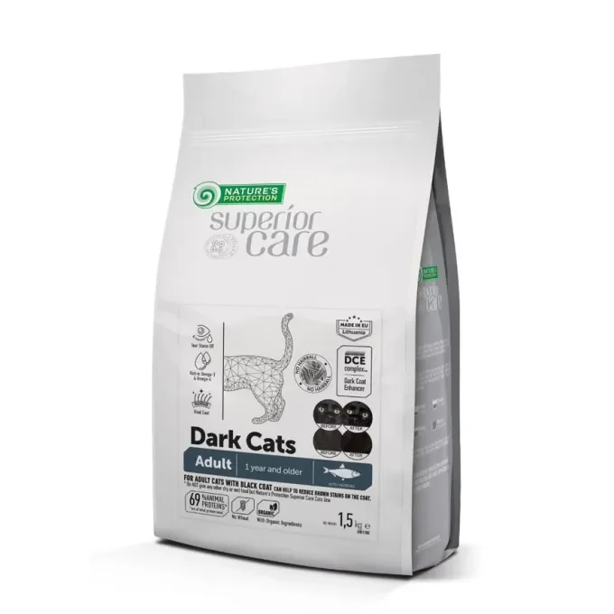Hrana uscata fara cereale pentru pisici Nature s Protection Superior Care Dark Cats cu hering 1,5 kg
