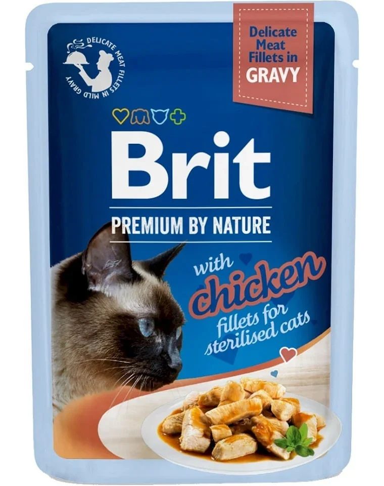 Hrana umeda pentru pisici Brit Premium Fillets Sterilised cu pui 85 gr