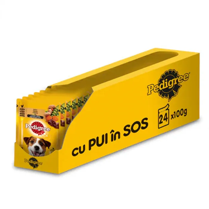 Set 24 buc x 100 gr Hrana umeda pentru caini Pedigree Adult cu pui  legume