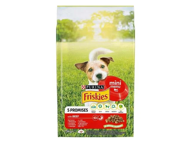 Hrana uscata pentru caini Friskies Mini Adult Menu cu vita legume 1,5 kg