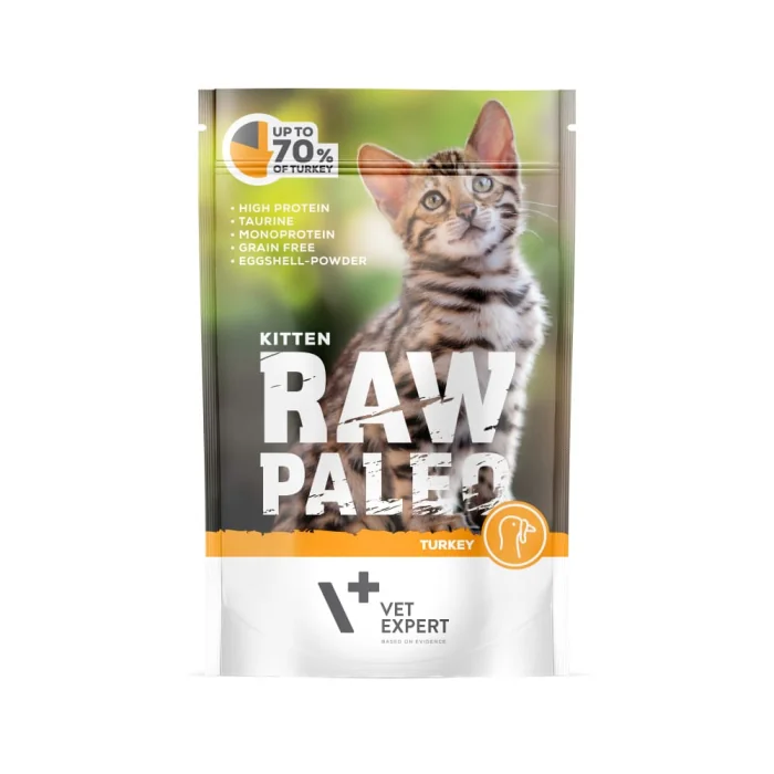 Hrana umeda pentru pisici Raw Paleo Kitten cu curcan 100 gr