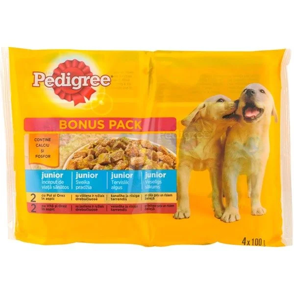 Pedigree Plic Junior Pui/Vita/Ficat in Aspic 4x100 g