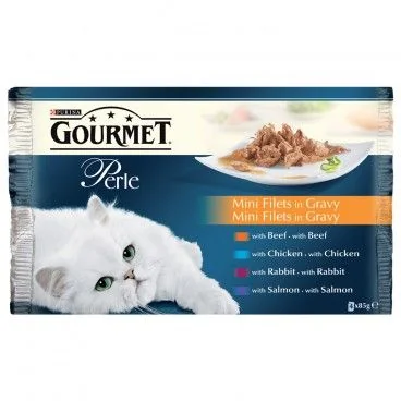 Gourmet Perle Plic Pui Vita/Pui/Iepure/Somon 4 x 85 g