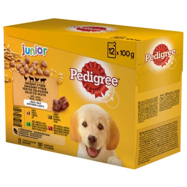 Pedigree Plic Junior Pui/Miel/Ficat/Pasare/Vita/Miel 12x100 g
