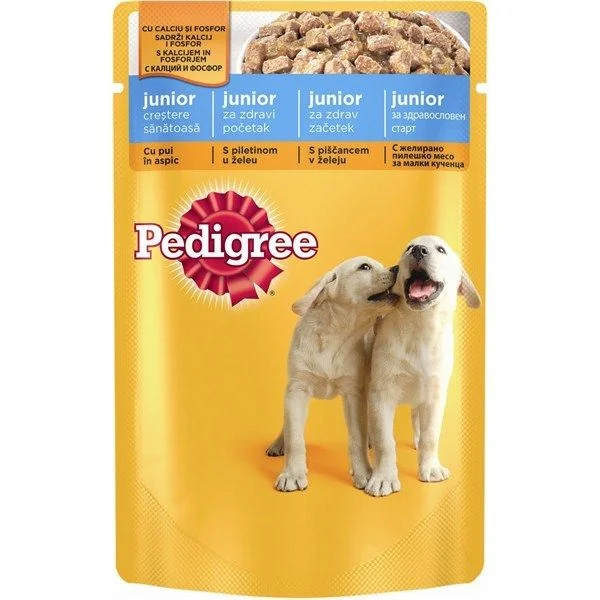 Pedigree Plic Junior Pui/Miel/Ficat/Pasare/Vita/Miel 12x100 g