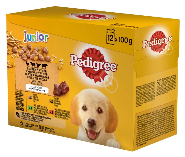 Pedigree Plic Junior Pui/Miel/Ficat/Pasare/Vita/Miel 12x100 g