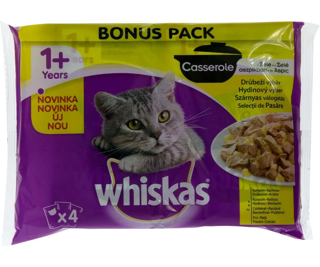 Whiskas Plic Casserole Selectii Pui/Curcan 4 x 85 g