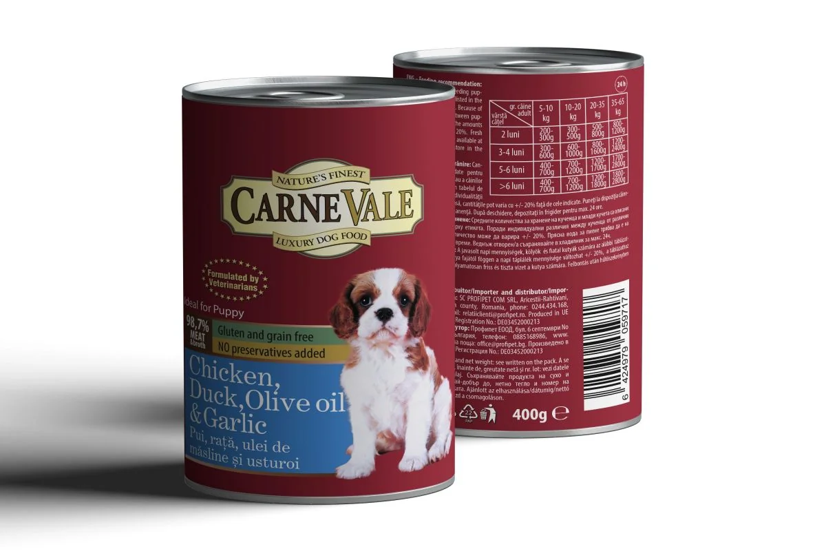 Carnevale Dog Conserva Junior Pui/Rata/Usturoi/Ulei Masline 400 g