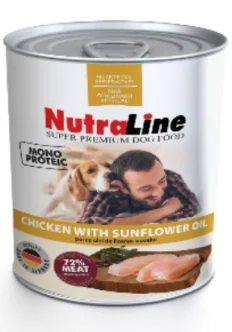 Nutraline Dog Conserva Adult Monoprotein Pui Ulei De Floarea-Soarelui 800 g