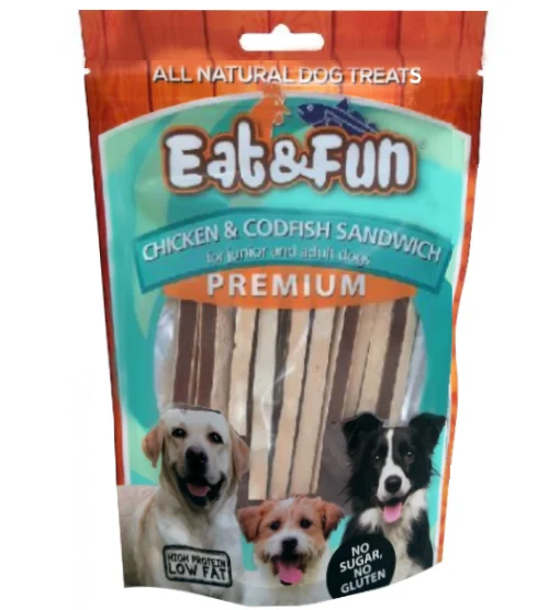 Eat&Fun Recompense Caini Pui Si Cod Sandwich 100 g
