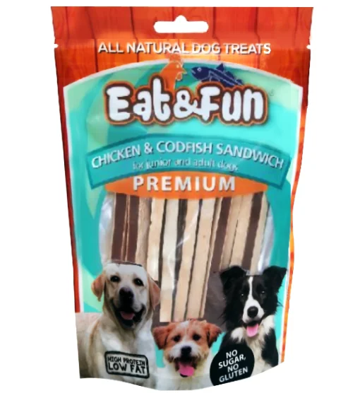 Eat&Fun Recompense Caini Pui Si Cod Sandwich 100 g
