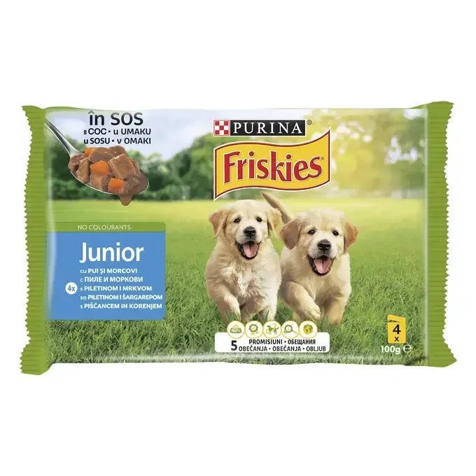 Friskies Dog Junior Plic Pui&Morcov 4x100 g