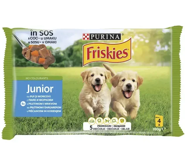 Friskies Dog Junior Plic Pui&Morcov 4x100 g