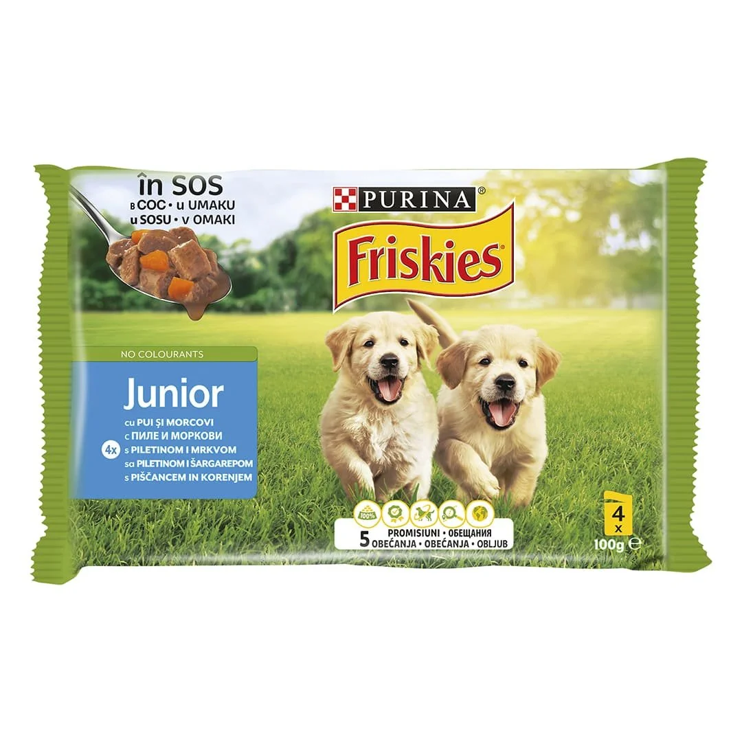 Friskies Dog Junior Plic Pui&Morcov 4x100 g