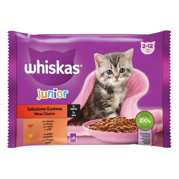 Whiskas Plic Junior Selectii Vita/Pui 4x85 G