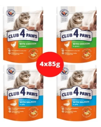 Club 4 Paws Pisica Plic Mix Pui Si Somon 4 x 85 g
