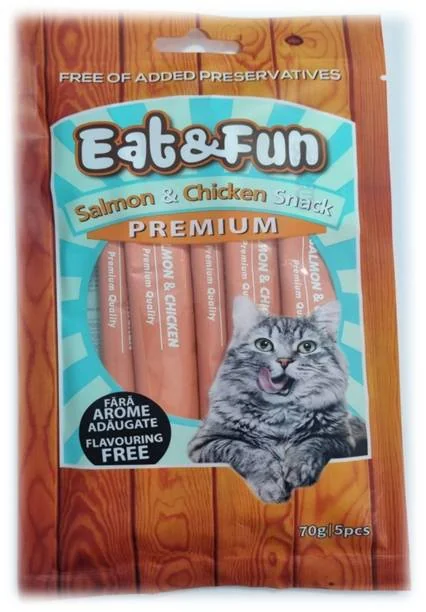 Eat&Fun Recompense Pisica Sos Salmon & Chicken 70 G / 5 Buc